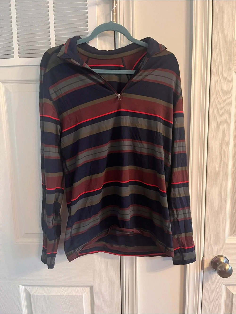 Lululemon Striped Half-Zip Hoodie in Navy, Olive & Burgundy